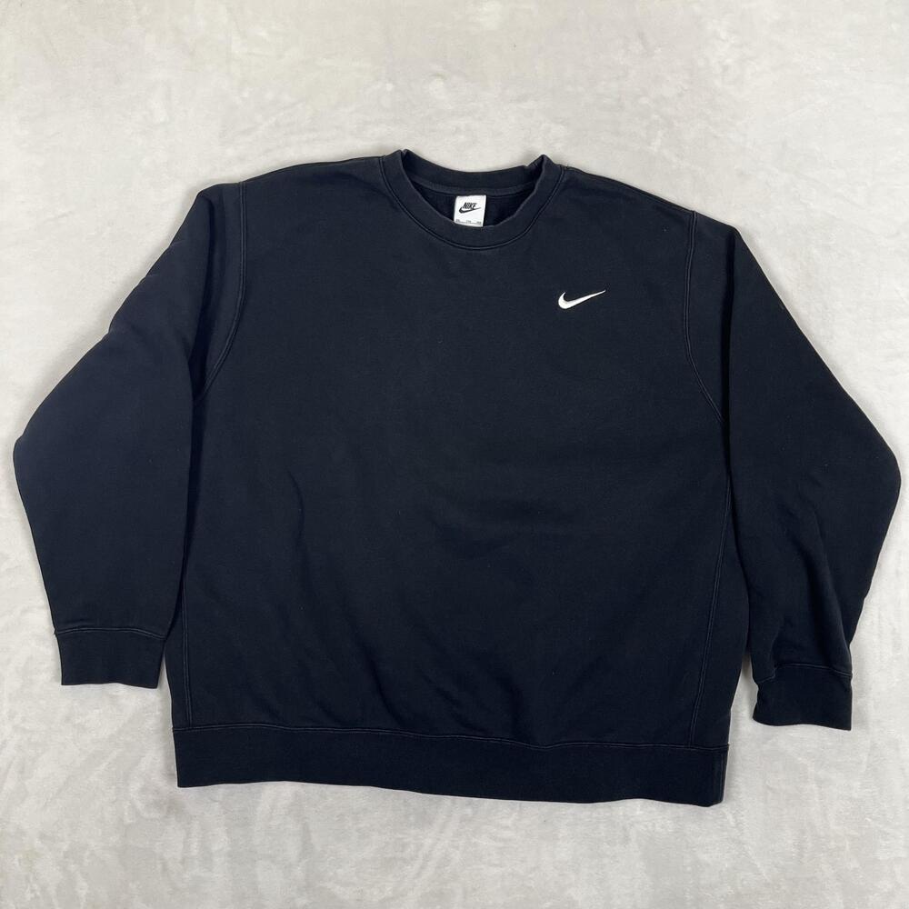 Nike Sweatshirt Mens 2XL Black Fleece Crewneck Small Swoosh Logo Pullover Y2K